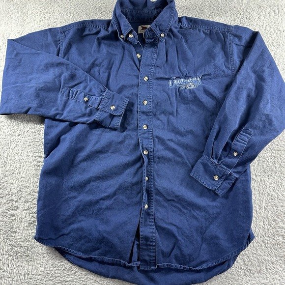 VINTAGE‎ Dallas Cowboys Shirt Mens Medium Chambray Denim Button Up Pro Elite - Picture 1 of 7